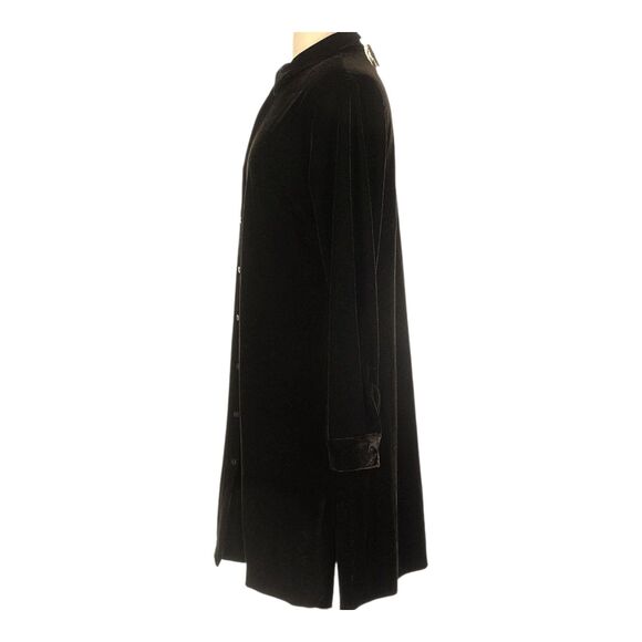 Annie Alexander Brown Velvet Button Up Shirt Dress L Stretchy Fall Thanksgiving - Picture 3 of 5